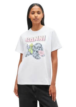 Dame Ganni T-Shirts>Basic Cotton Jersey Neon Puppy T-shirt
