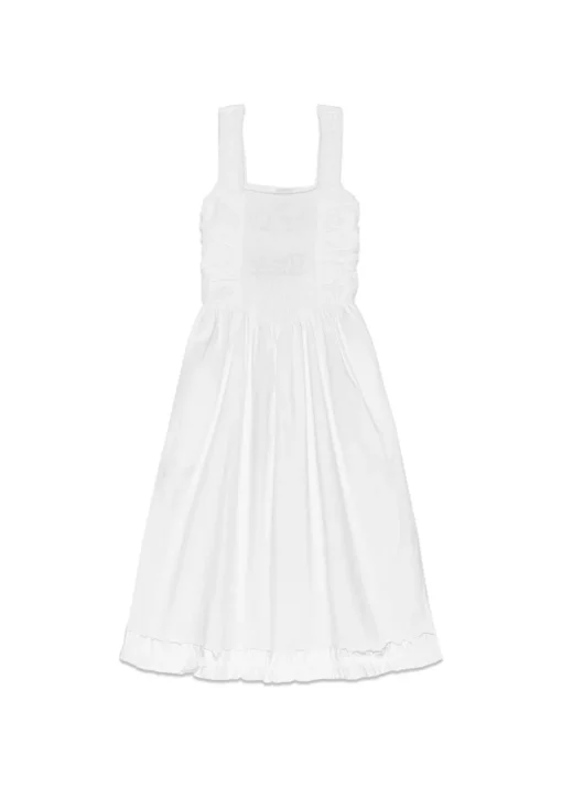 Dame Ganni Kjoler>Cotton Poplin Midi Strap Smock Dress