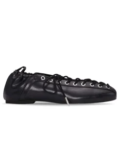 Dame Ganni Ballerina Sko>Eyelets Lace Up Ballerina Crinkle Oleatex