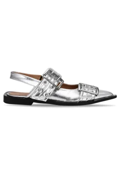 Dame Ganni Ballerina Sko>Feminine Buckle Ballerina Metallic