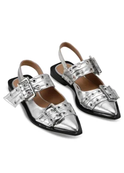 Dame Ganni Ballerina Sko></noscript>Feminine Buckle Ballerina Metallic