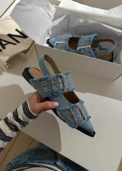Dame Ganni Ballerina Sko>Feminine Buckle Ballerina Charms Denim