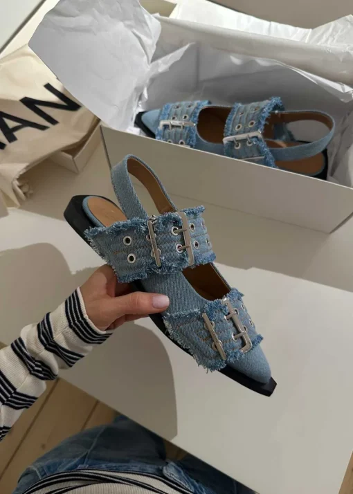 Dame Ganni Ballerina Sko>Feminine Buckle Ballerina Charms Denim