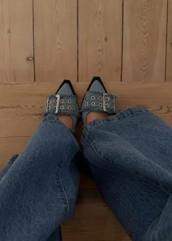 Dame Ganni Ballerina Sko></noscript>Feminine Buckle Ballerina Charms Denim