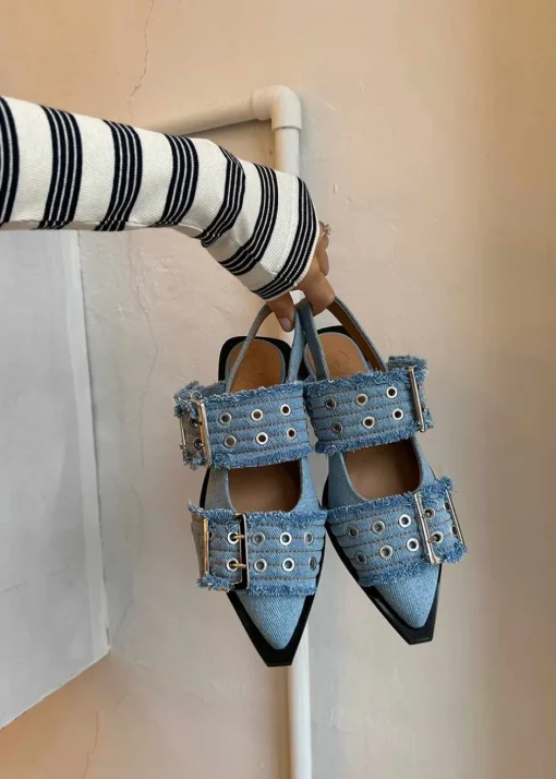 Dame Ganni Ballerina Sko>Feminine Buckle Ballerina Charms Denim