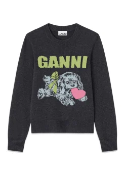 Dame Ganni Strik>Graphic Wool Mix Puppy Love Crewneck