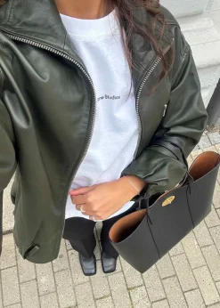 Dame Oval Square Jakker>Lenny Leather Jacket