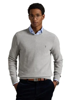 Ralph Lauren Strik>Mesh Knit Cotton Crewneck Sweater