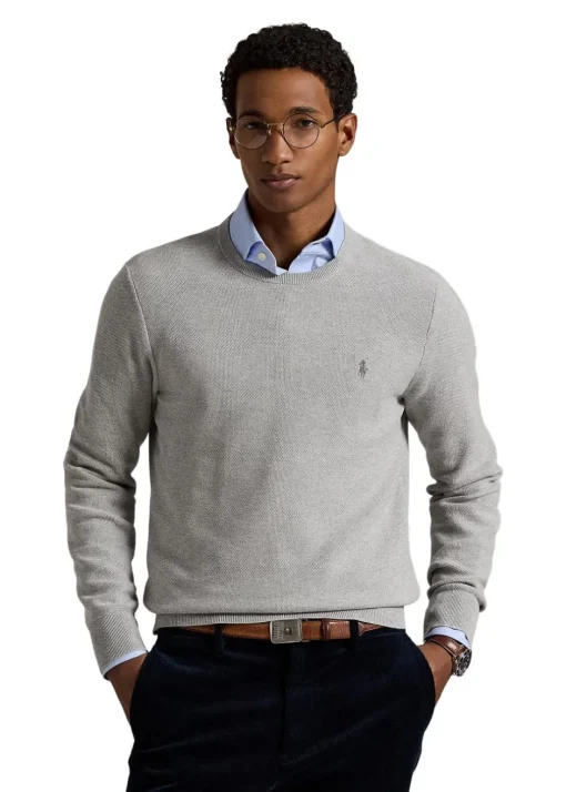 Ralph Lauren Strik>Mesh Knit Cotton Crewneck Sweater