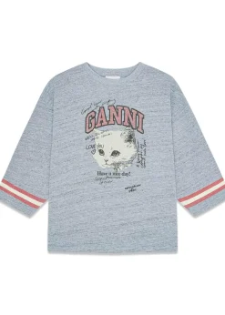 Dame Ganni T-Shirts>Overdyed Cotton Melange 3/4 Sleeve