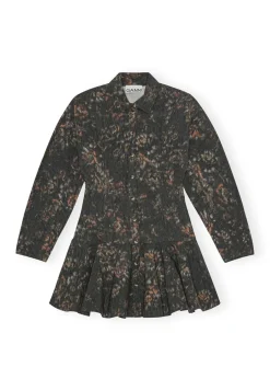 Dame Ganni Kjoler>Printed Stretch Cotton Buttoned Mini Dress