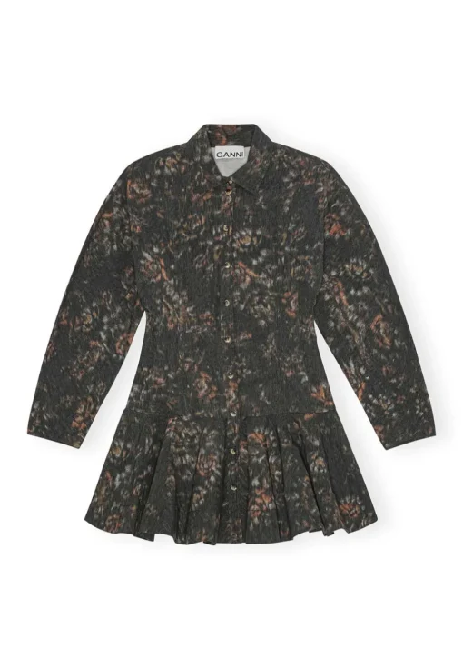 Dame Ganni Kjoler>Printed Stretch Cotton Buttoned Mini Dress