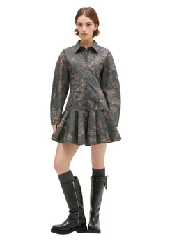 Dame Ganni Kjoler>Printed Stretch Cotton Buttoned Mini Dress