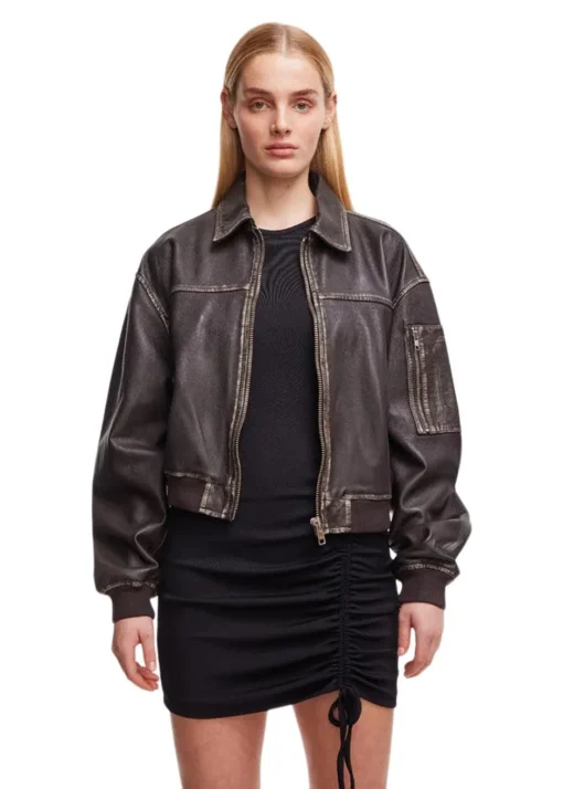 Dame Oval Square Jakker>Rocker Leather Bomber
