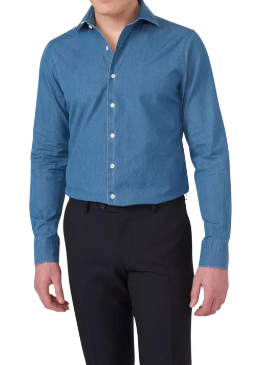 Oscar Jacobson Skjorter>Slim Fit Cut Away Denim Shirt