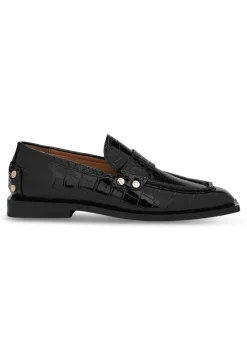Dame Ganni Loafers>Studs Square Toe Loafer Shiny Croco