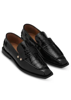 Dame Ganni Loafers>Studs Square Toe Loafer Shiny Croco