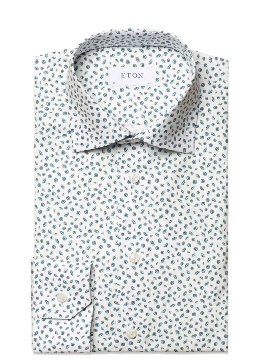Eton Skjorter>Umbrella Print Poplin Slim Shirt
