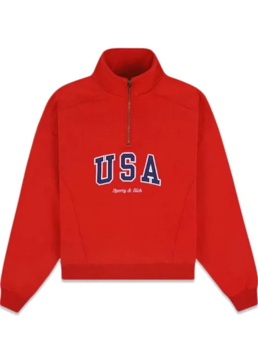 Sporty & Rich Sweatshirts>USA Quarter Zip