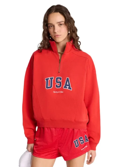 Sporty & Rich Sweatshirts>USA Quarter Zip