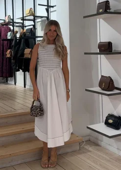 Dame Ganni Kjoler>Washed Stretch Cotton Smock Midi Straps Dress